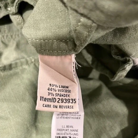 L.L. Bean Women olive green linen blend button down cinch waist jacket sz XL - Picture 7 of 9